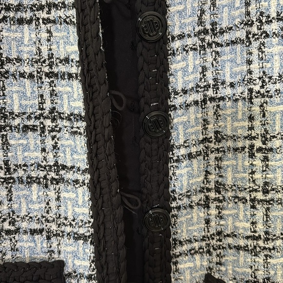 New Maje Tweed Effect Dress Blue Black Plaid Button Front Mini Size 40/L - Picture 9 of 16
